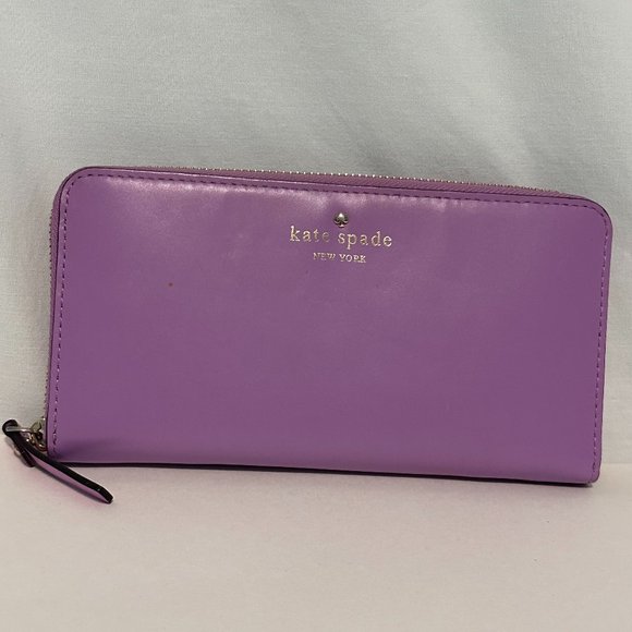 Authentic Kate Spade Large Wallet, Leather, Used, Purple, with Kate Spade box - Picture 1 of 5